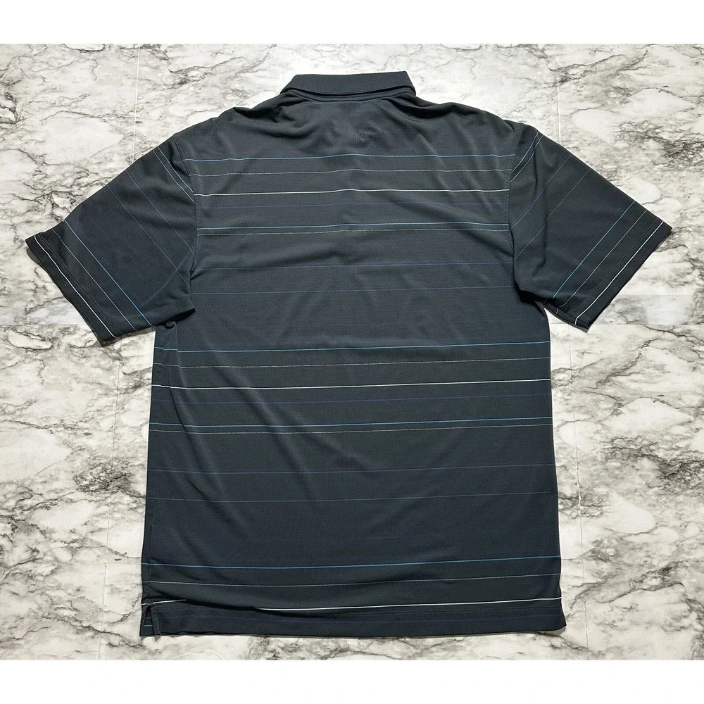 Nike Golf Dri Fit Men's Polo Shirt‎ M Dark Gray Striped Short Sleeve 388501-068